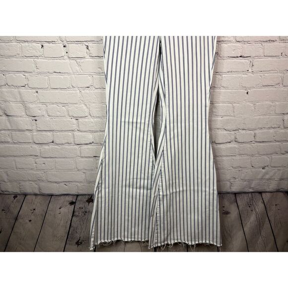 Judy Blue Rowan Super Flare Jeans Size 5/27 White Blue Striped High Rise Raw Hem - Picture 4 of 9